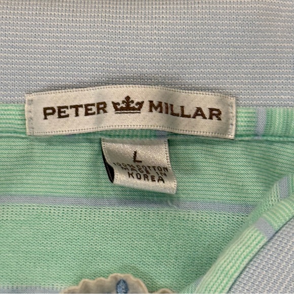 Peter Millar Men’s Green Striped Short Sleeve Polo Size Large - Picture 5 of 8